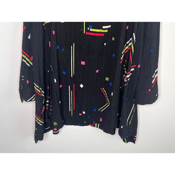 Ali Miles Geometric Popover Crinkle Blouse Top Black Multi Women's Plus Size 2X - Picture 3 of 6